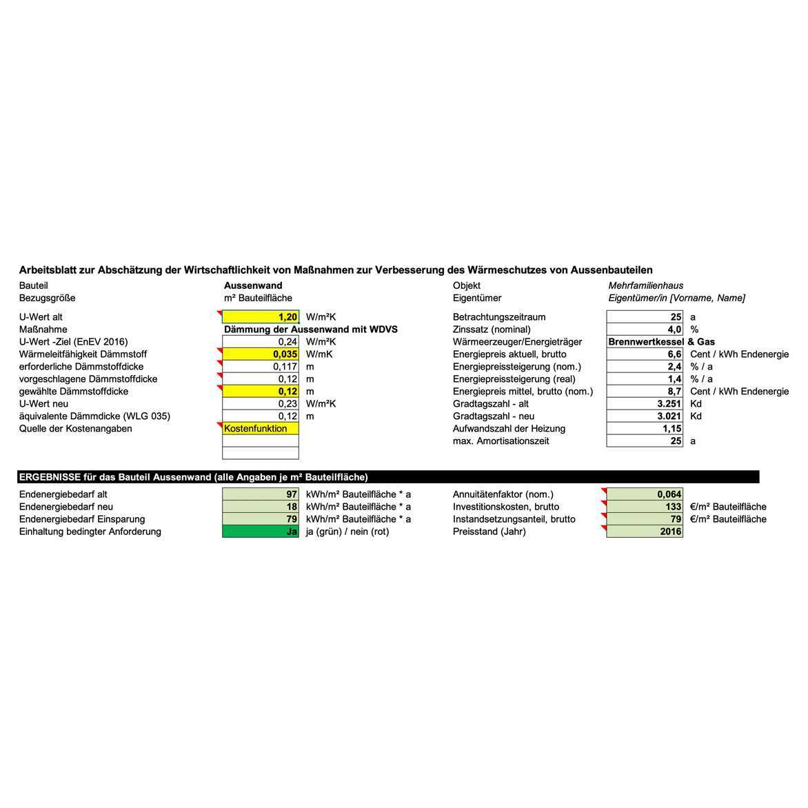 Excel Tool Zur Berechnung Der Wirtschaftlichkeit Energetischer Sanierungen