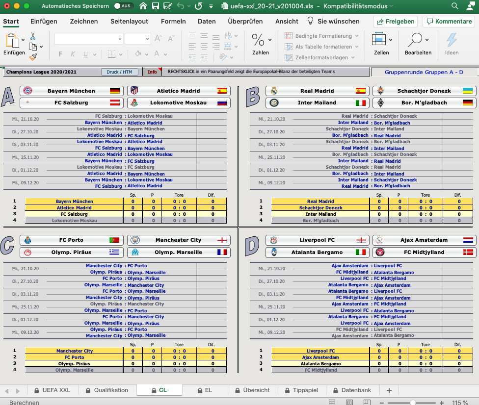 Champions League Und Europa League 2020 2021 Tippspiel Ergebnisse Verwalten Mit Excel 20 1004 Download Computer Bild