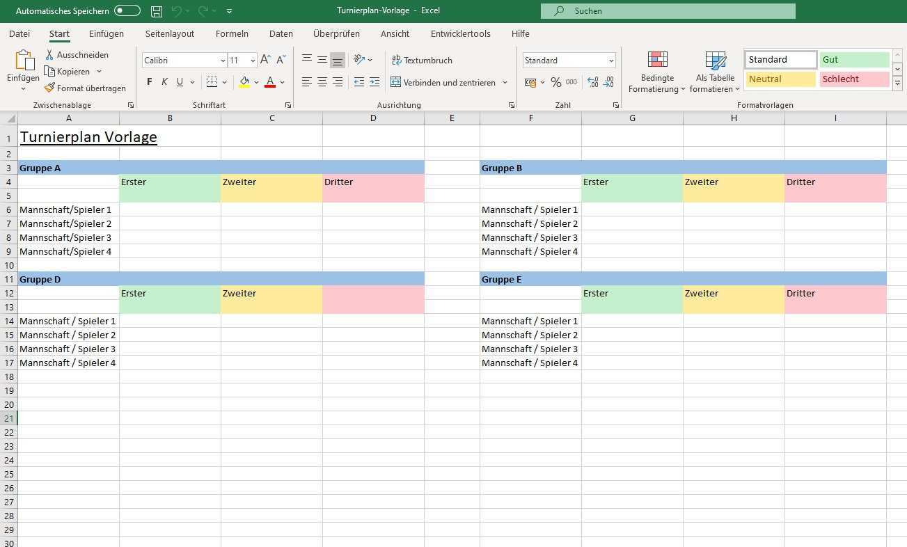 Kostenloser Excel Turnierplan Anleitung Vorlage Zum Download