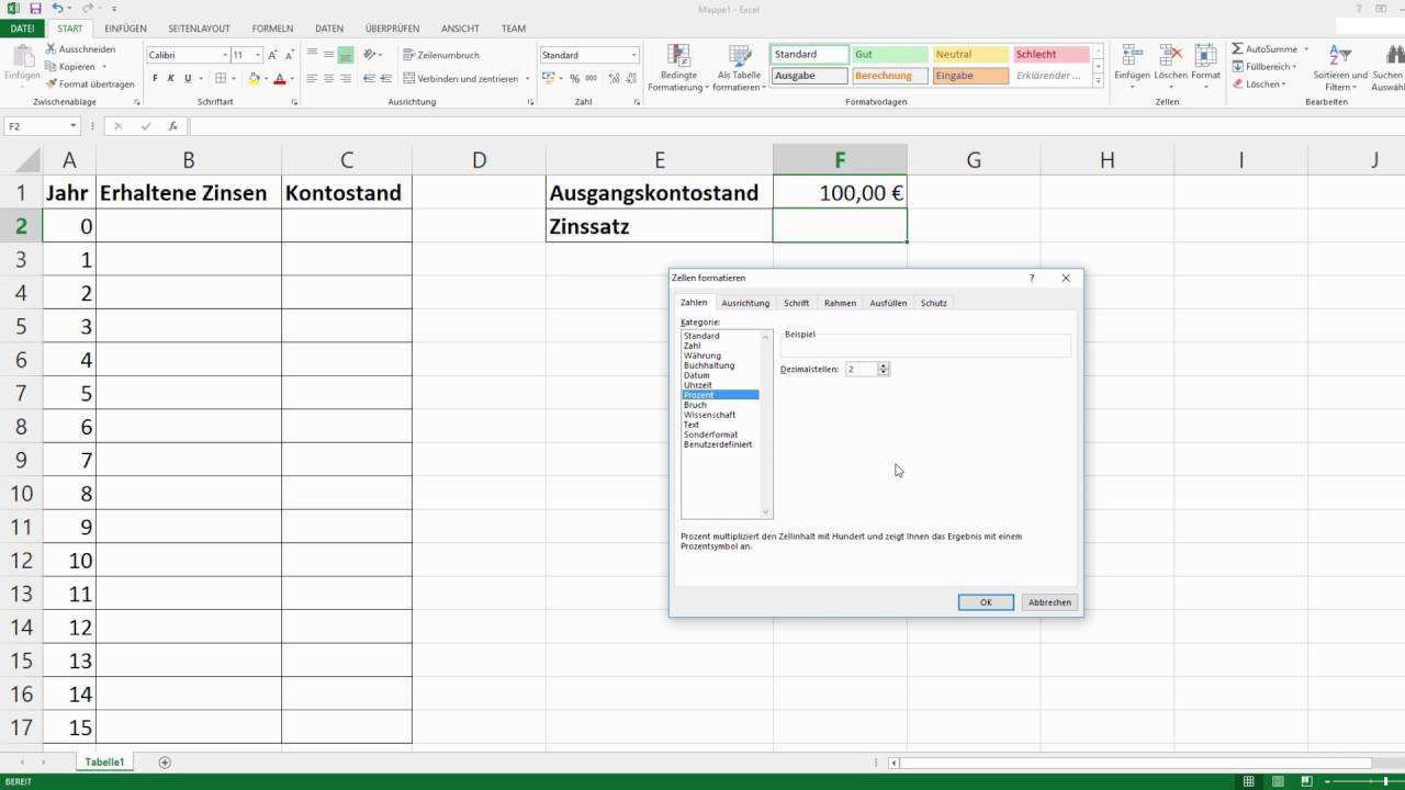 Excel Zinseszinsrechnung Youtube