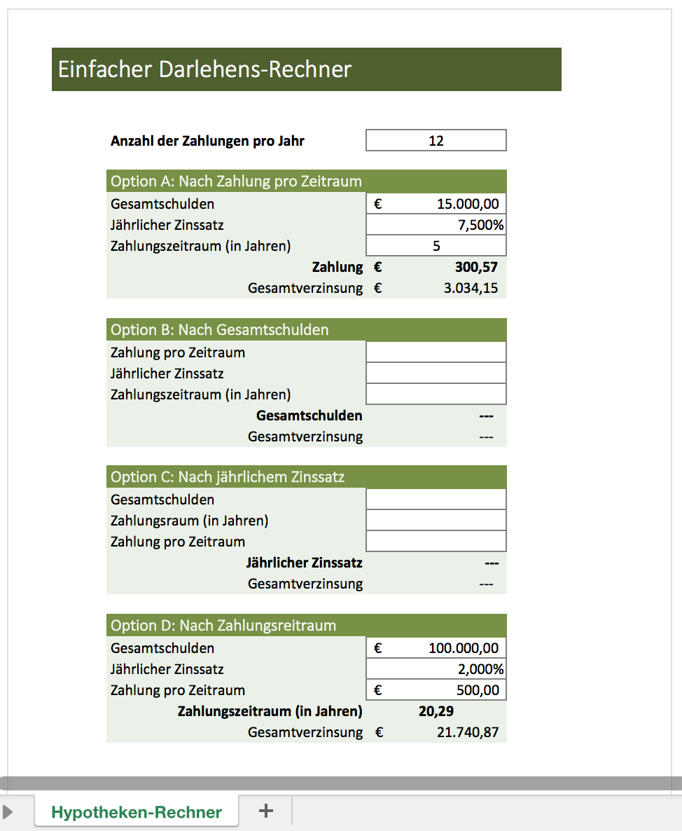 Kostenloser Darlehensrechner Mit Excel