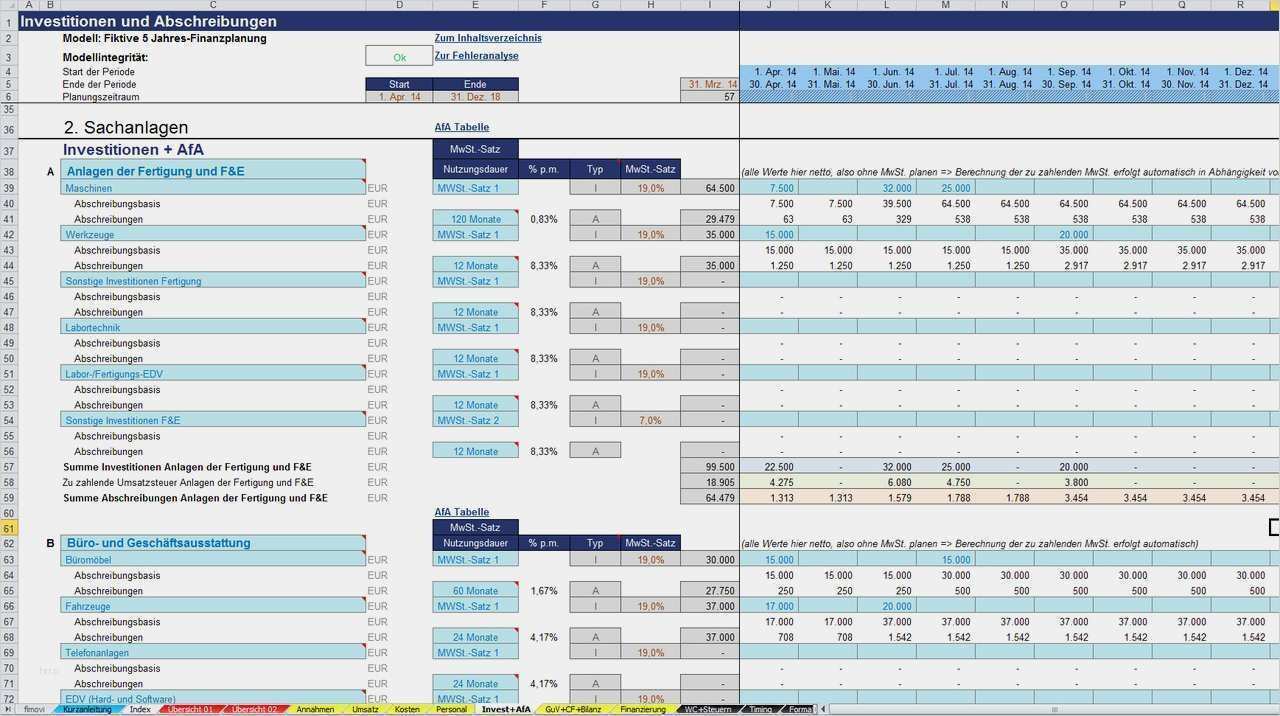 Finanzplan Excel Vorlage