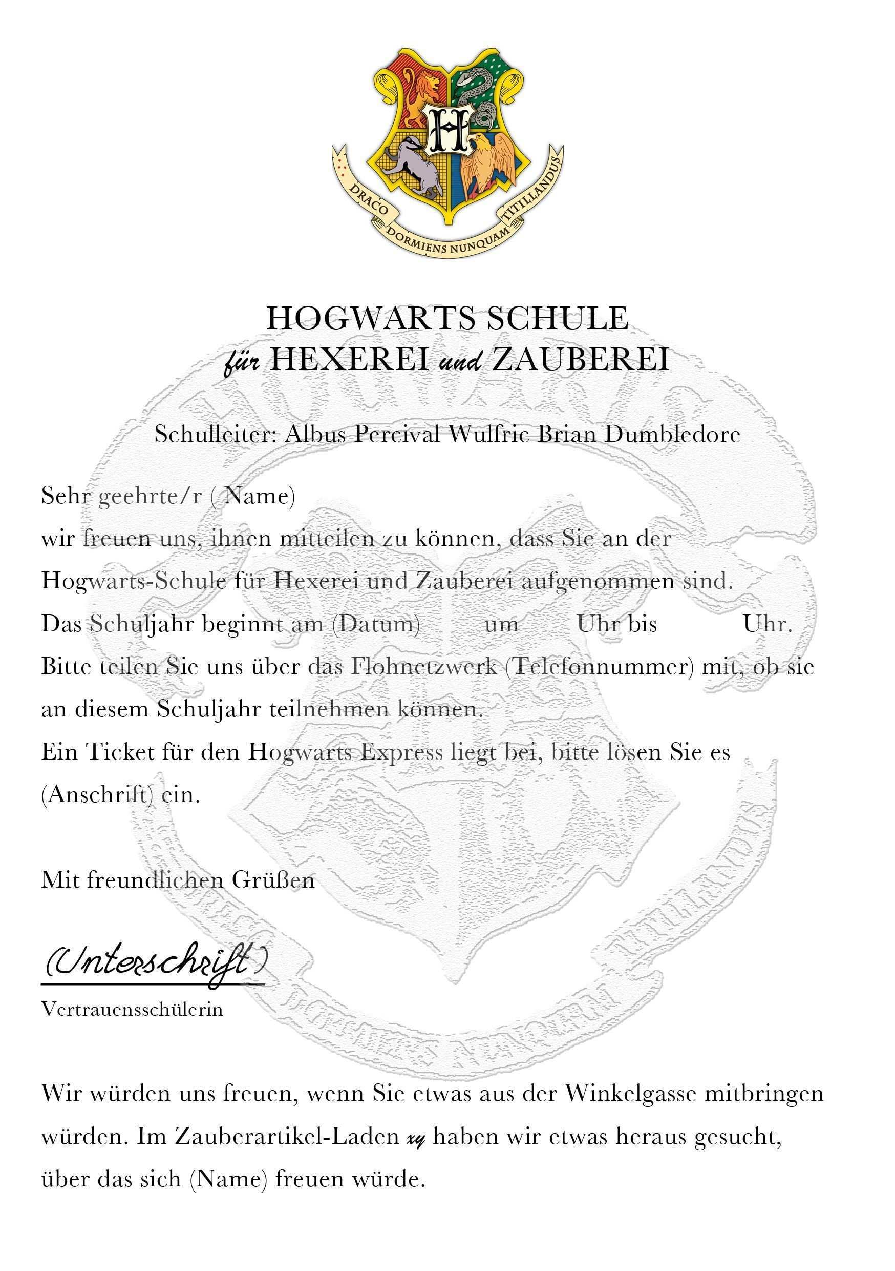 Harry Potter Brief Vorlage Zum Ausdrucken