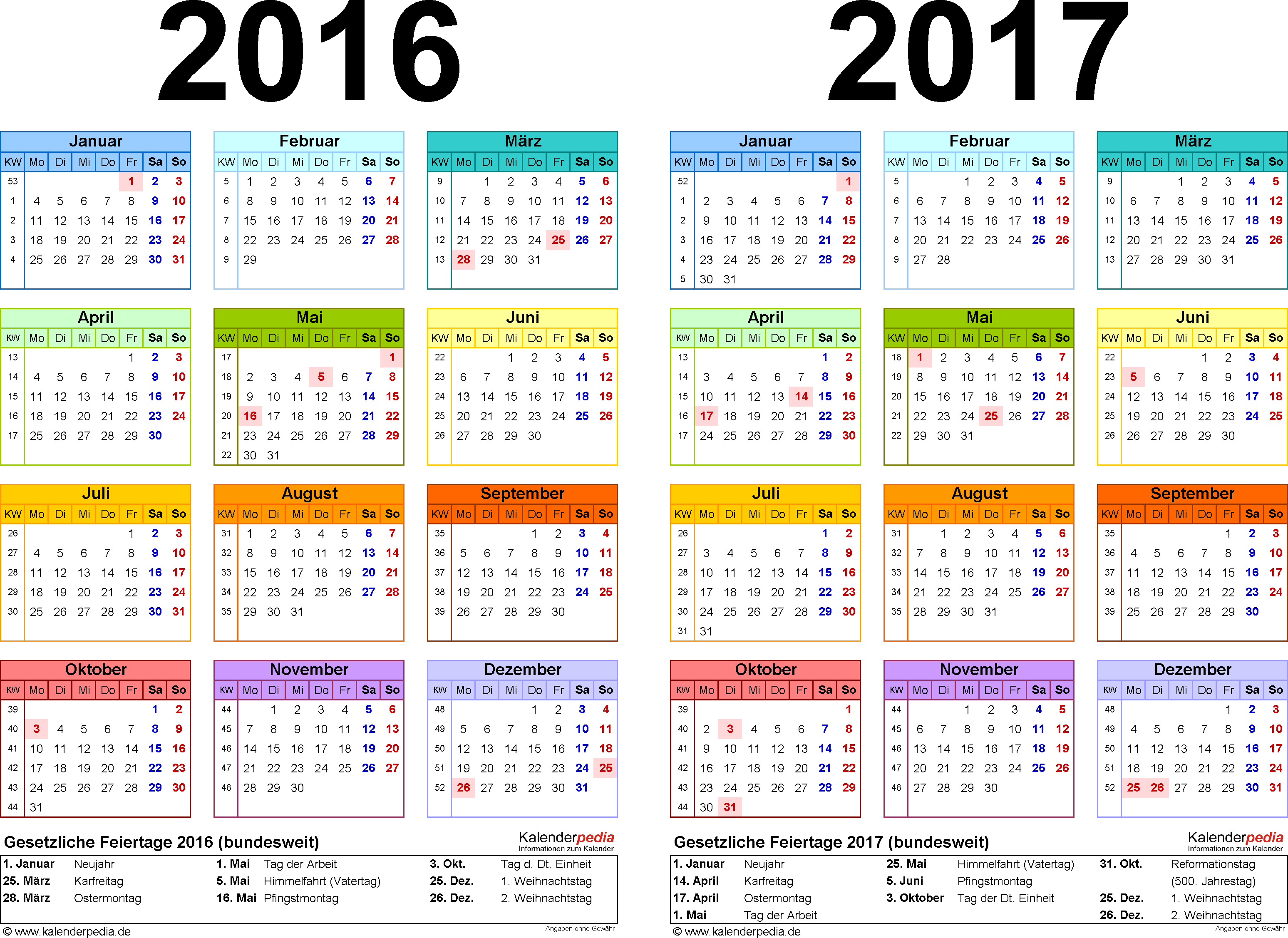 Kalender 2016 Excel Vorlage