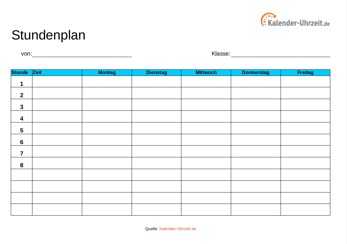 Stundenplan Vorlage Excel