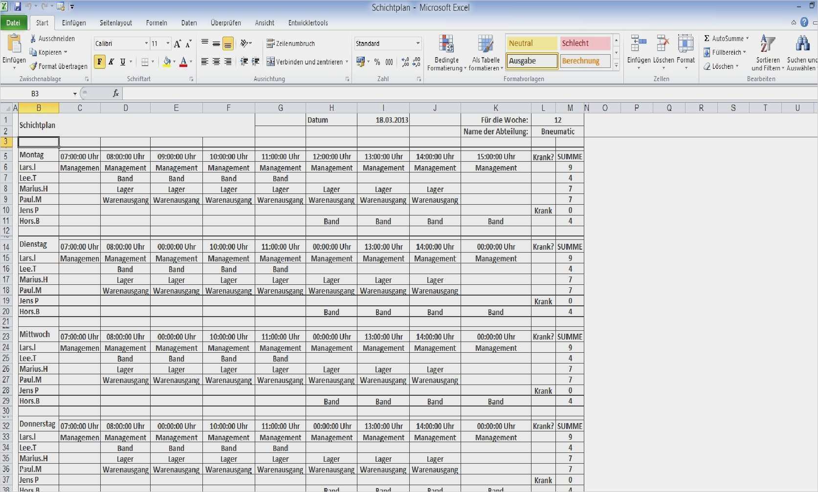 Tourenplanung Excel Vorlage