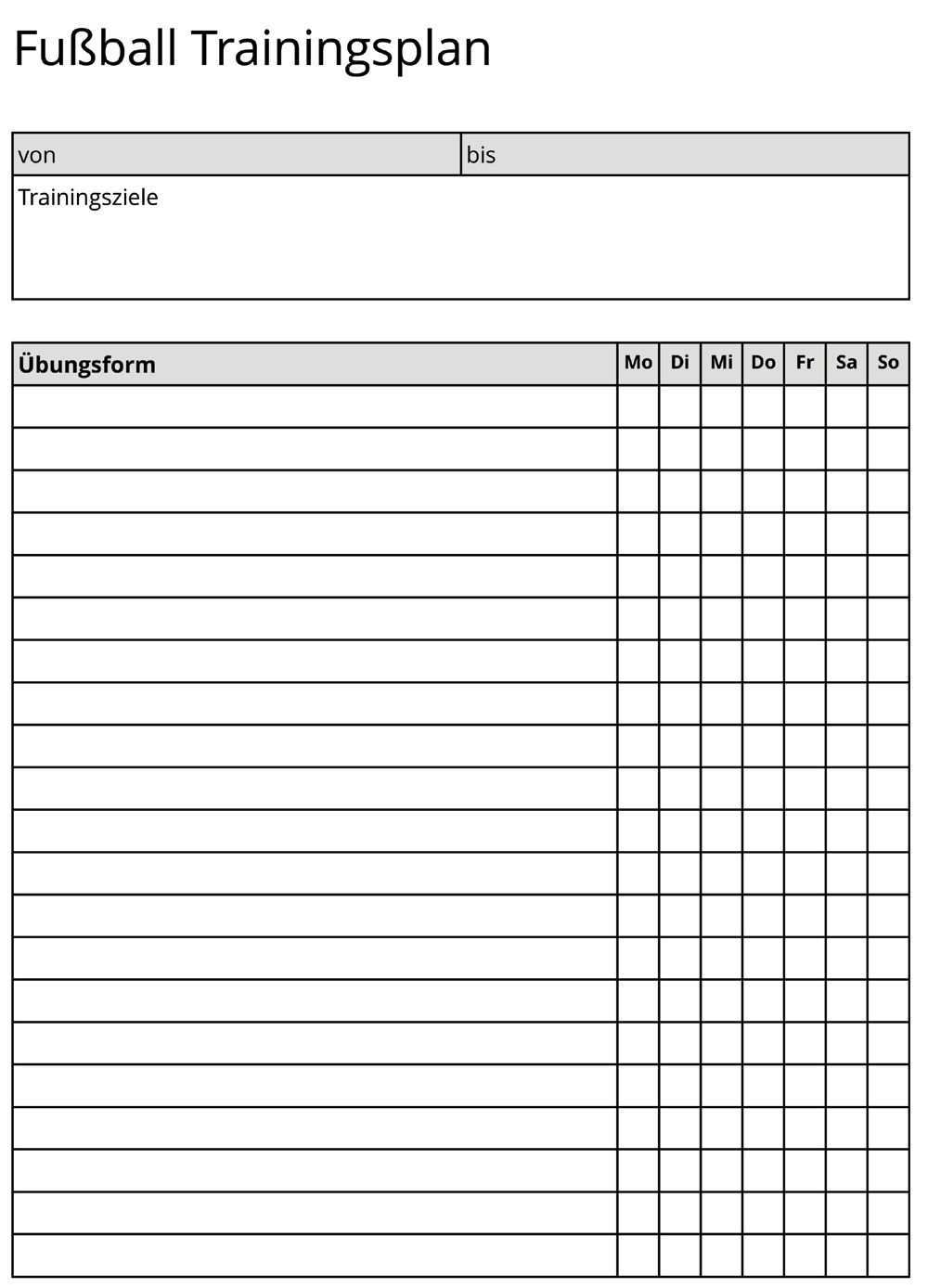 Trainingsplan Vorlage Excel