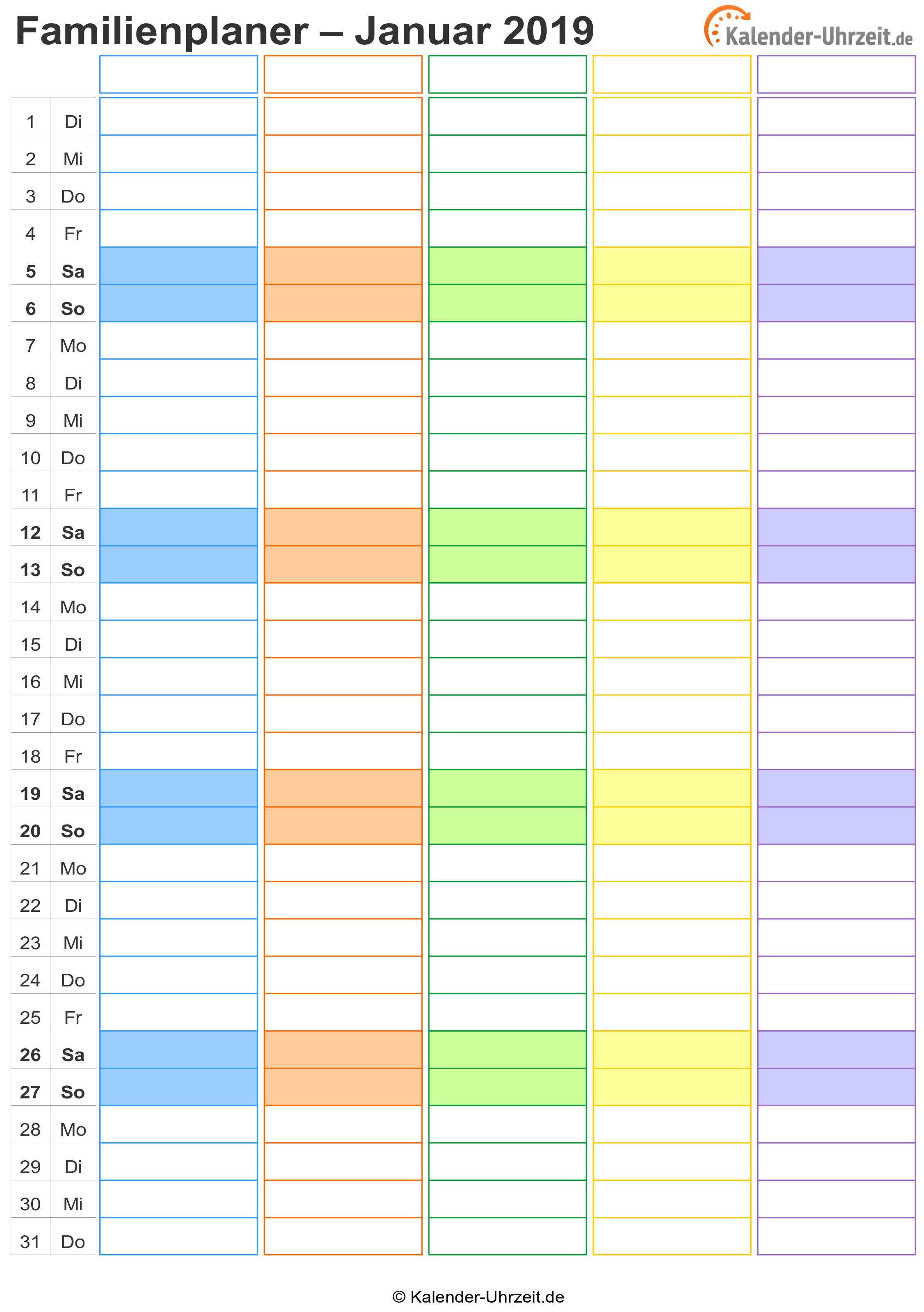 Vorlage Kalender 2018
